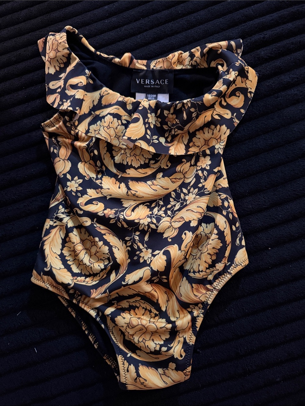 Versace Kids Black and Gold Baroque One-Piece Bodysuit